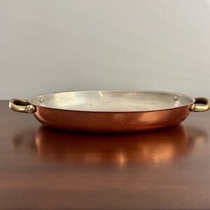Vintage Heavy Copper Gratin Oval Pan with Brass Handles - Made in Portugal
